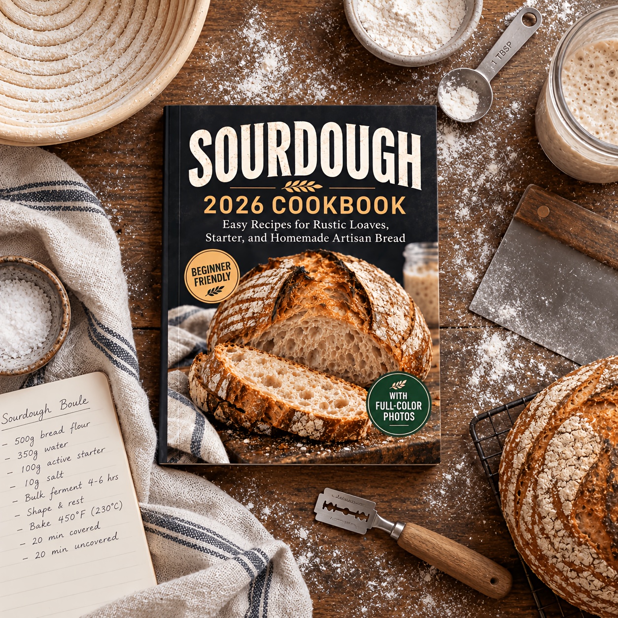 Sourdough 2026 Cookbook: Beginner-Friendly Recipes for Rustic Loaves, Sourdough Starter, Homemade Artisan Bread, Easy Step-By-Step Baking Techniques with Full-Color Photos