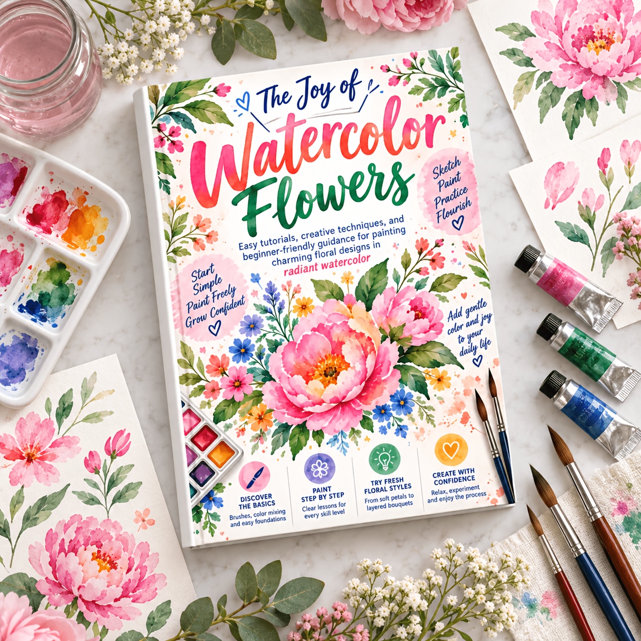 The Joy of Watercolor Flowers: a Beginner-Friendly Guide to Floral Watercolor Painting, Brushes, Color Mixing, Step-By-Step Techniques, Loose Flowers, Layered Blooms, Botanical Art & Creative Projects