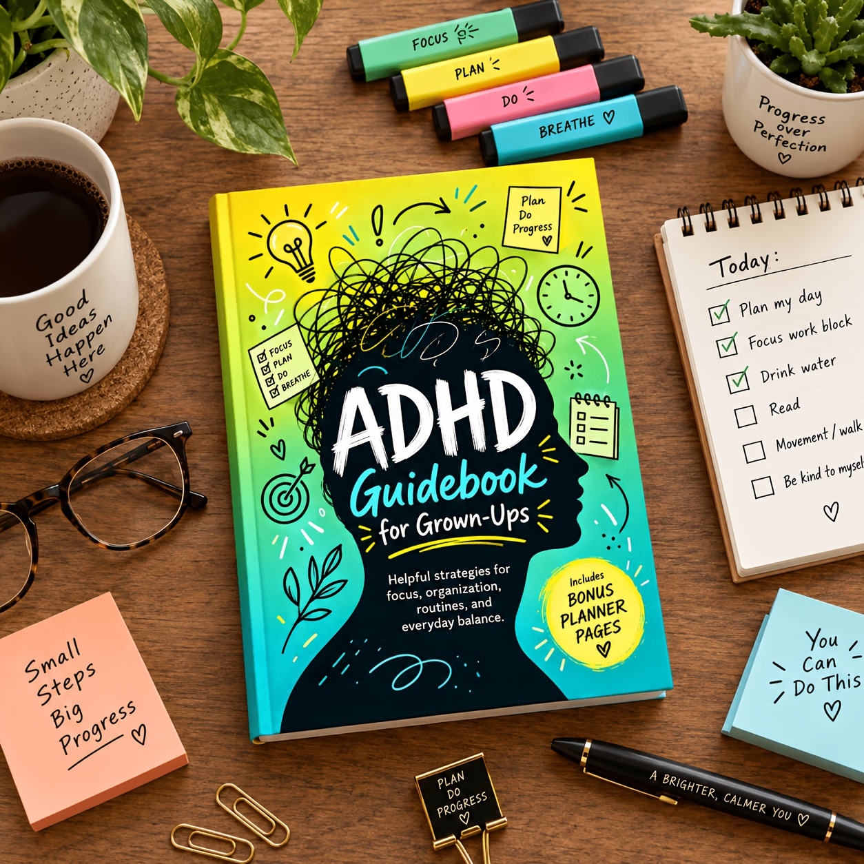 ADHD Guidebook for Grown-Ups: Practical Strategies for Focus, Organization, Time Management, Daily Routines and Everyday Balance with Bonus Planner Pages