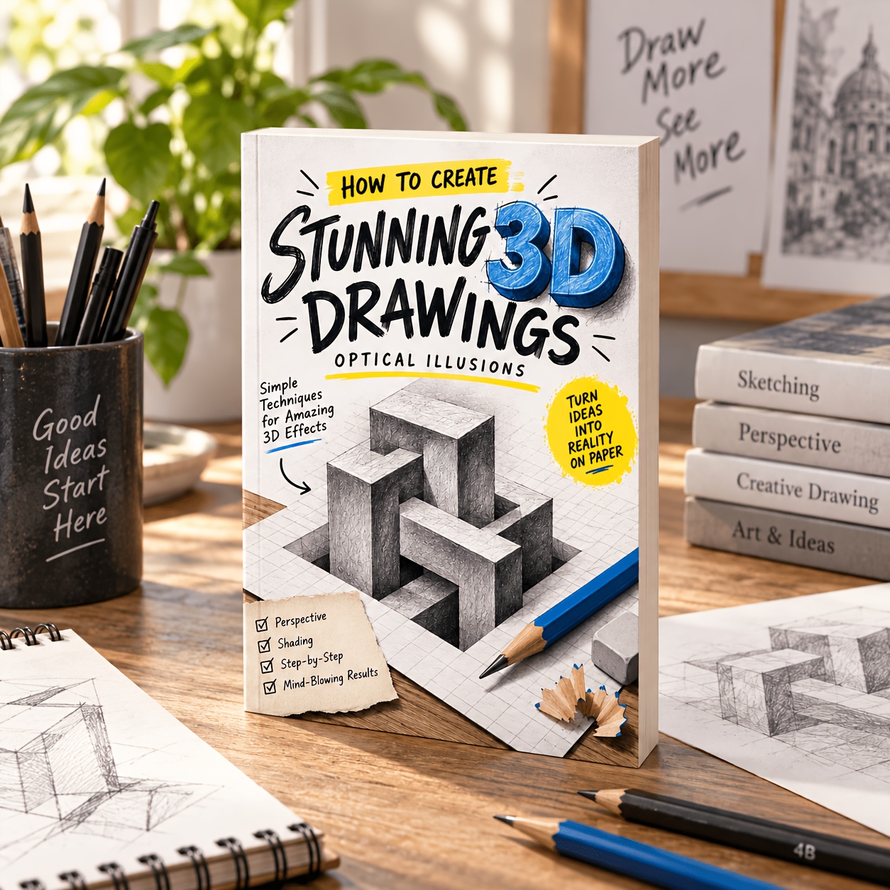 How to Create Stunning 3D Drawings: Step-By-Step Optical Illusion Drawing Techniques for Perspective, Shading, Depth, Pencil Sketching and Realistic 3D Effects on Paper